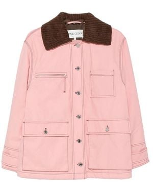 Stine Goya Ribbed-Knit Collar Contrast-Stitch Jacket - Pink