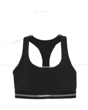 Calvin Klein Logo-Tape Racerback Sports Bra - Black