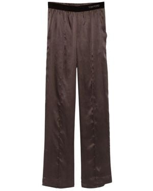 Tom Ford Silk Elasticated-Waistband Pants - Brown
