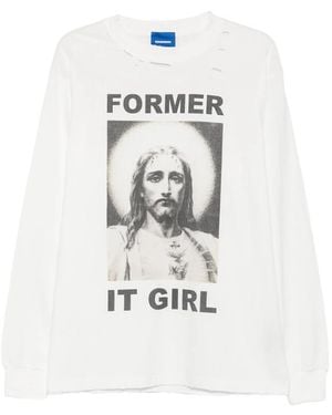 DAGGER Distressed Graphic-Print T-Shirt - White