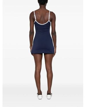 Sporty & Rich Logo-Embroidered Contrast-Trim Mini Dress - Blue