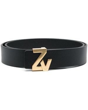 Zadig & Voltaire Logo-Plaque Leather Belt - Black