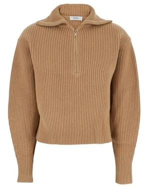 Max Mara Nadar Quarter-Zip Knitted Sweater - Natural