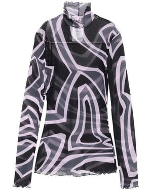 PUCCI Abstract-Print Mesh Top - Black