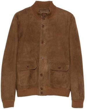 SANTORO Ribbed-Trim Suede Jacket - Brown