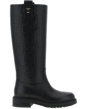 Fendi Filo Embossed-Pattern Boots - Black