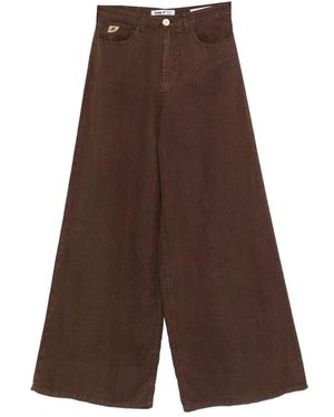 Lois Button Wide-Leg Trousers - Brown