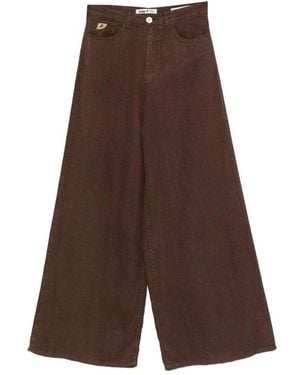 Lois Button Wide-Leg Trousers - Brown