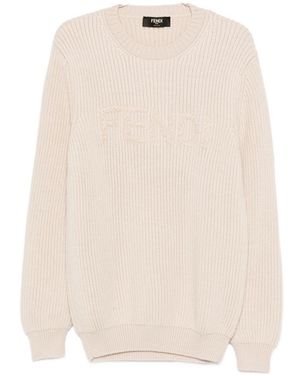Fendi Logo-Embroidered Sweater - Natural