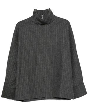 LA PISCINE Pinstripe-Pattern High-Neck Blouse - Grey
