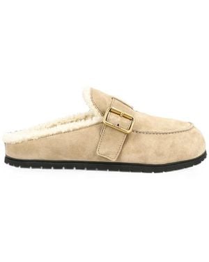 Prada Suede Mules - Natural
