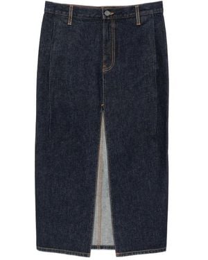 KHAITE Anden Front-Slit Denim Skirt - Blue
