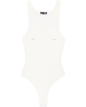 Mugler Scoop-Neck Embellished Bodysuit - White