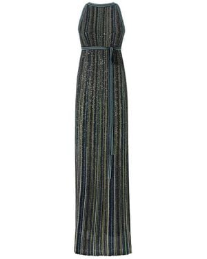 Missoni Long Striped Knit Dress With Sequins - Green