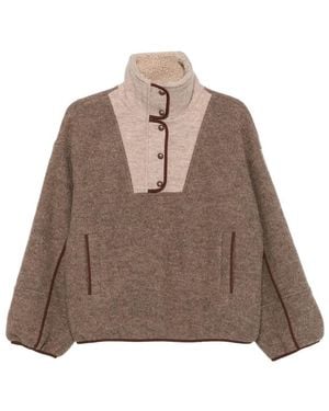 Sessun Contrast-Panel Press-Stud Jacket - Brown