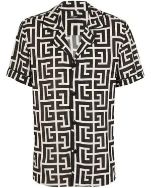 Balmain Monogram-Print Pyjama Shirt - Black