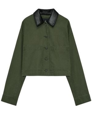 Anine Bing Yuma Contrast-Collar Cropped Jacket - Green
