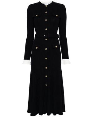 Self-Portrait Button-Detailed Ribbed-Knit Maxi Dress - Black