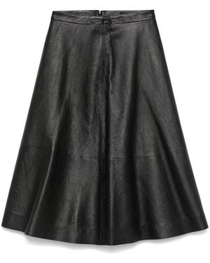 Balenciaga Leather Midi Skirt - Black