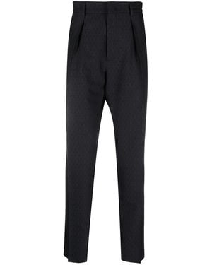 Fendi Ff-Jacquard Tapered Wool Trousers - Black