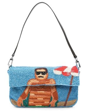 STAUD Tommy Bead-Embellished Shoulder Bag - Blue