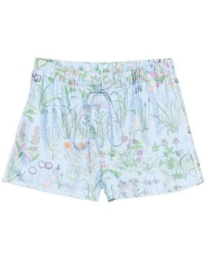 Gucci Floral-Print Drawstring Shorts - Blue