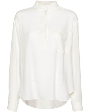 Closed Stand-up Collar Jersey Blouse - White