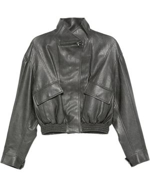 Low Classic Flap-Pocket Leather Jacket - Grey