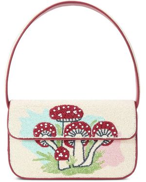STAUD Tommy Beaded Shoulder Bag - Red