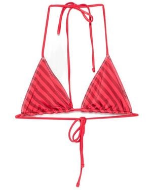 Frankie's Bikinis X Jennie Nick Striped Triangle Bikini Top - Red