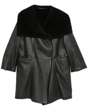 Emmeci Shearling-Collar Leather Coat - Black