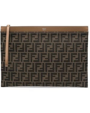 Fendi Monogram-Pattern Clutch Bag - Black