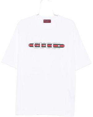 Gucci Logo-Stripe T-Shirt - White