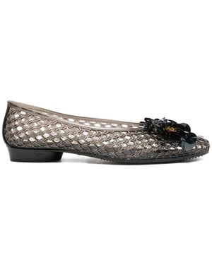 HEAVENLY JELLY Flower Embellishment Woven Ballet Flats - Black