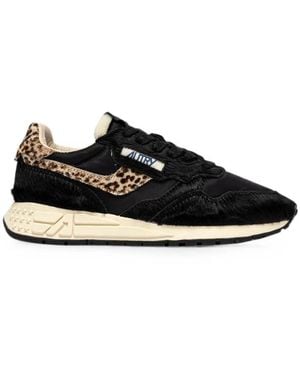 Autry Reelwind Low Leopard-Print Pony-Hair Sneakers - Black
