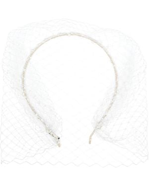 Jennifer Behr Veil-Detail Fishnet Headband - White