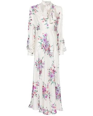 Raquel Diniz Valerie Floral-Print Tie-Neck Maxi Dress - White
