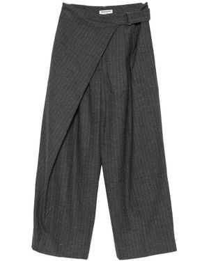 LA PISCINE Pinstripe-Pattern Wrap-Style Trousers - Grey