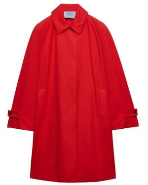 Prada Single-Breasted Gabardine Coat - Red
