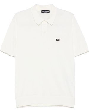 Dolce & Gabbana Logo-Plaque Cotton Polo Shirt - White