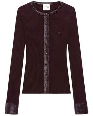 Courreges Vinyl-Trim Ribbed-Knit Cardigan - Purple