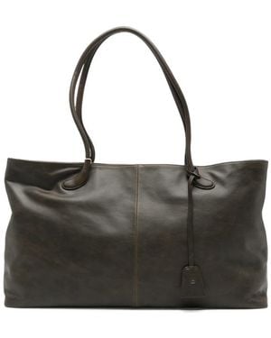 Low Classic Haricot Logo-Debossed Leather Tote Bag - Black