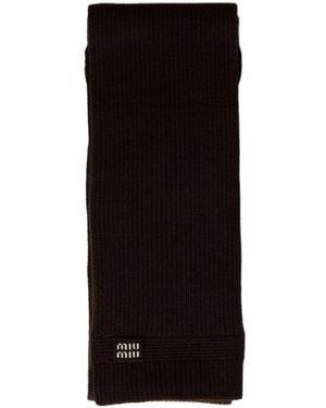 Miu Miu Logo-Intarsia Cashmere Scarf - Black