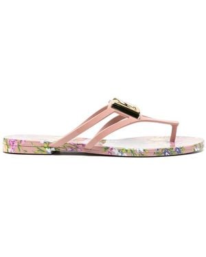 Dolce & Gabbana Floral Logo Flip-Flops - Pink