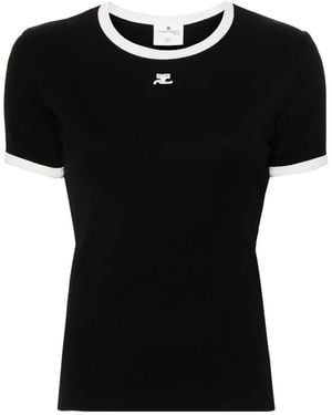 Courreges Logo T-Shirt, Cotton, Crew Neck, Short Sleeves - Black