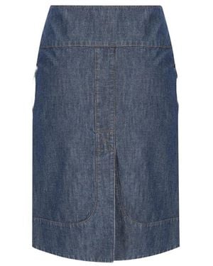 Fendi Zip-Fastening Leather-Detail Denim Skirt - Blue