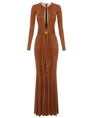 Elisabetta Franchi Keyhole-Design Jewell-Embellished Dress - Brown
