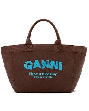 Ganni Logo-Embroidered Reversibletote Bag - Brown