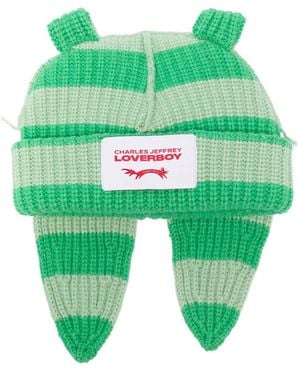 Charles Jeffrey Chunky Rabbit Striped Beanie Hat - Green