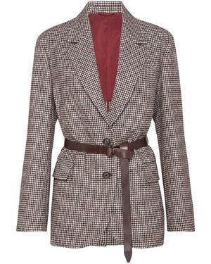 Brunello Cucinelli Houndstooth Belted Blazer - Brown